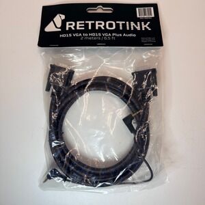 RetroTINK HD15 VGA to HD15 VGA Plus Audio Cable 2 Meters 6.5ft Braided HD2VGA